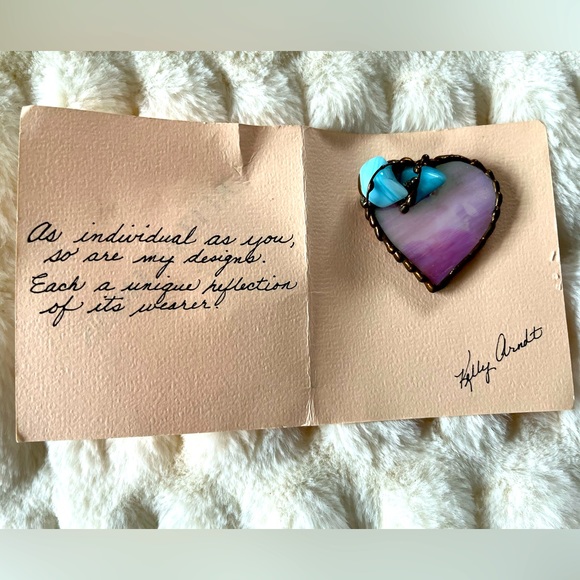 Kelly Arndt handmade stained glass/metal heart pin & heart candle set. ❣️ - Picture 3 of 10
